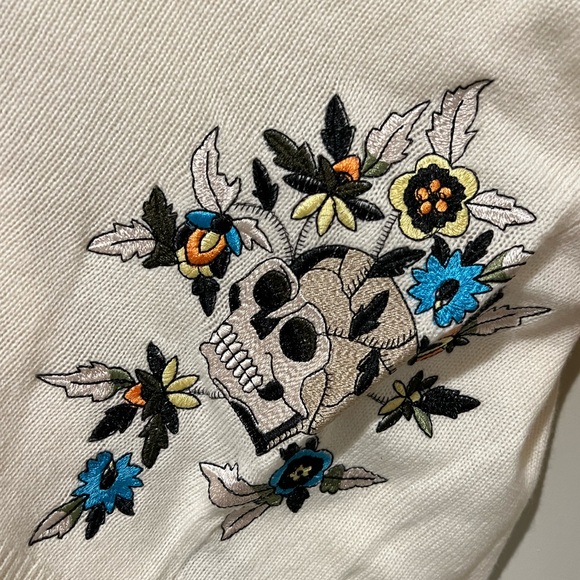 Skull Cashmere Embroidered Floral Skull Pullover Wool blend - Picture 2 of 8